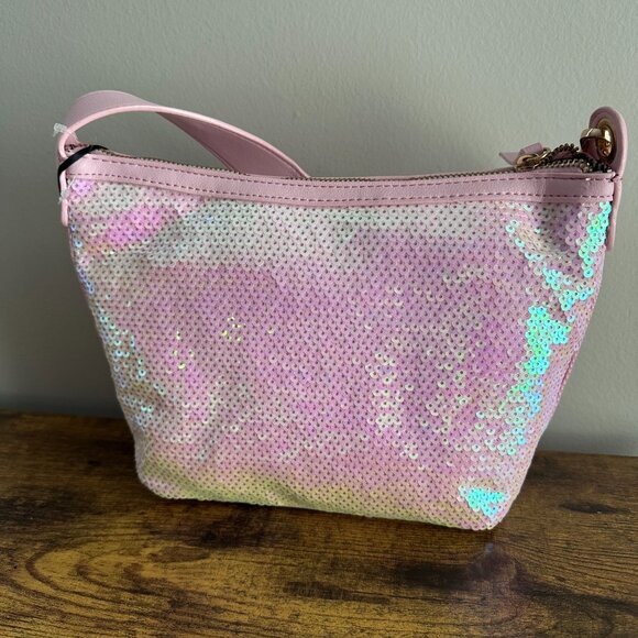 NWT Juicy Couture Blank Canvas Light Pink Sequin Hobo Shoulder Bag Gold Cute - Picture 3 of 4